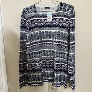 J. McLaughlin Melanie L/S Crew Nk Top W/ Buttons Down Left Sleeve in Navy/Purple